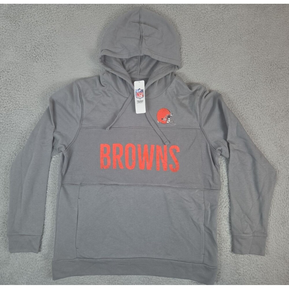 NFL Cleveland Browns Hoodie Mens XL Gray Pullover Sweatshirt Graphic Pockets NWT